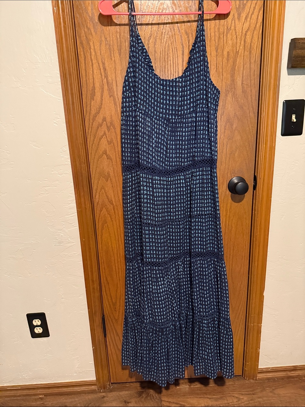 Free People Navy and Light Blue Printed Tiered Midi/Maxi Dress